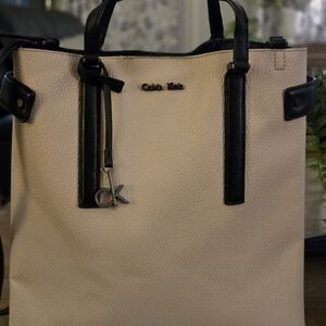 Calvin Klein Beige and Black Tote Bag